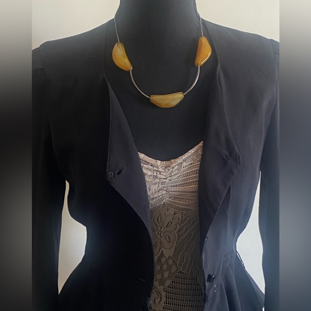 Byrufina handmade trio yellow Agate statement necklace Metal tubes with stones